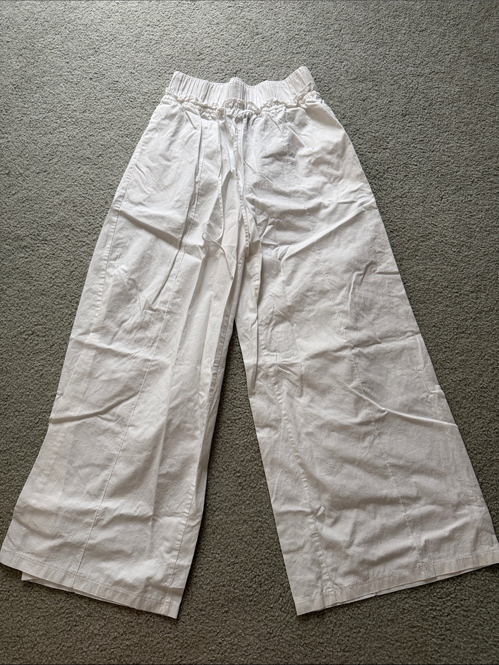 Forever 21 White Wide-Leg Drawstring Pants